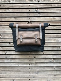 Image 1 of Saddle bag in waxed canvas leather Motorbike bag Motorcycle bag Bicycle bag in waxed canvas and leat