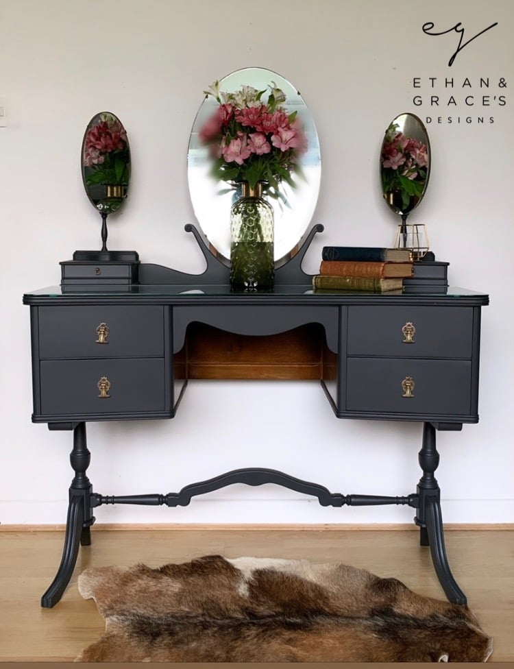 Image of Dark grey vintage dressing table dark grey