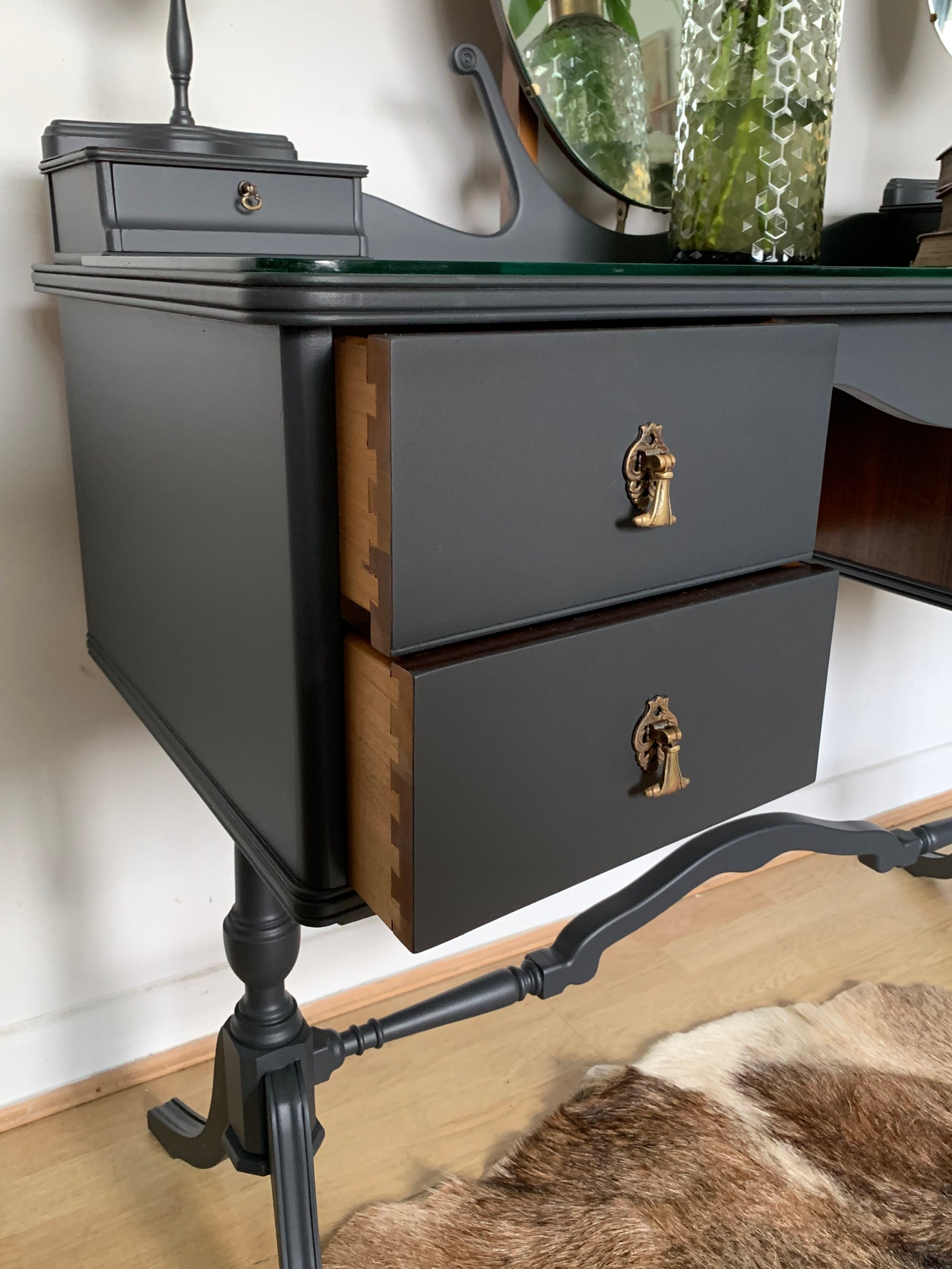 Dark grey vintage dressing table dark grey | Ethan and Grace's Designs & Property staging Dark grey vintage dressing table dark grey | Ethan and Grace's Designs & Property staging