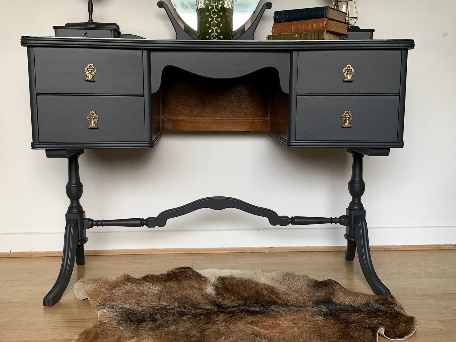 Image of Dark grey vintage dressing table dark grey
