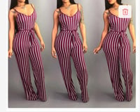 Image 1 of PLUS SIZE BURGUNDY STRIPED JUMPSUIT