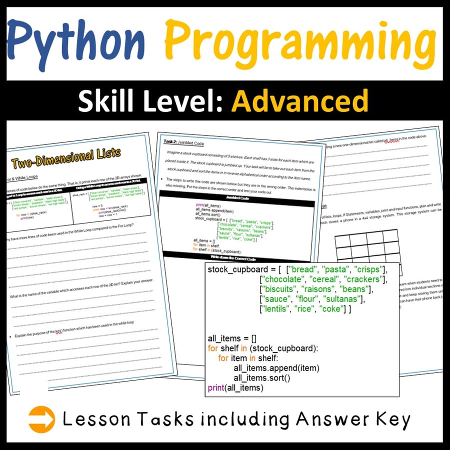 Image of Python Programming: Working with Two-Dimensional Lists/2D Lists (Skill Level: Advanced)