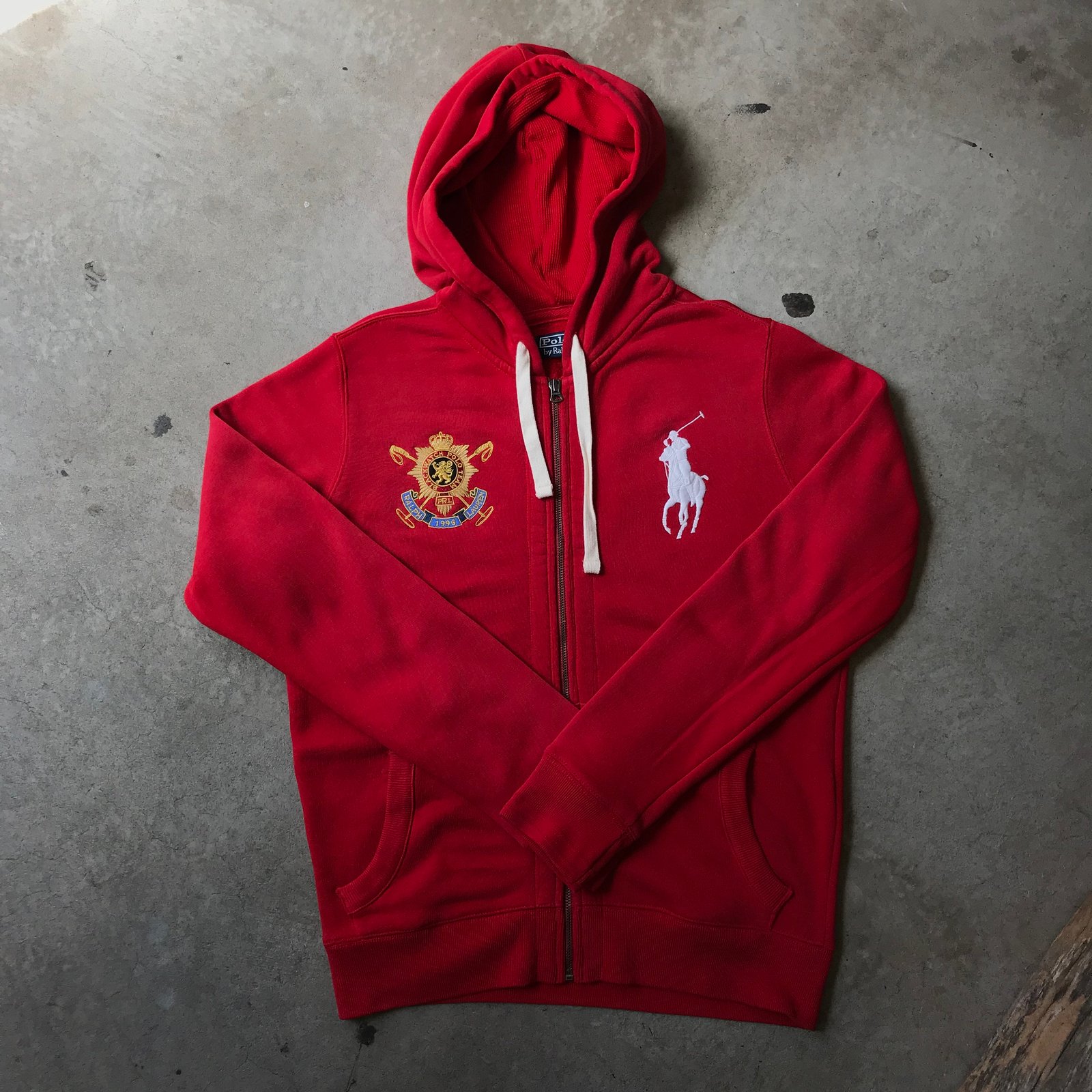 black polo hoodie red horse