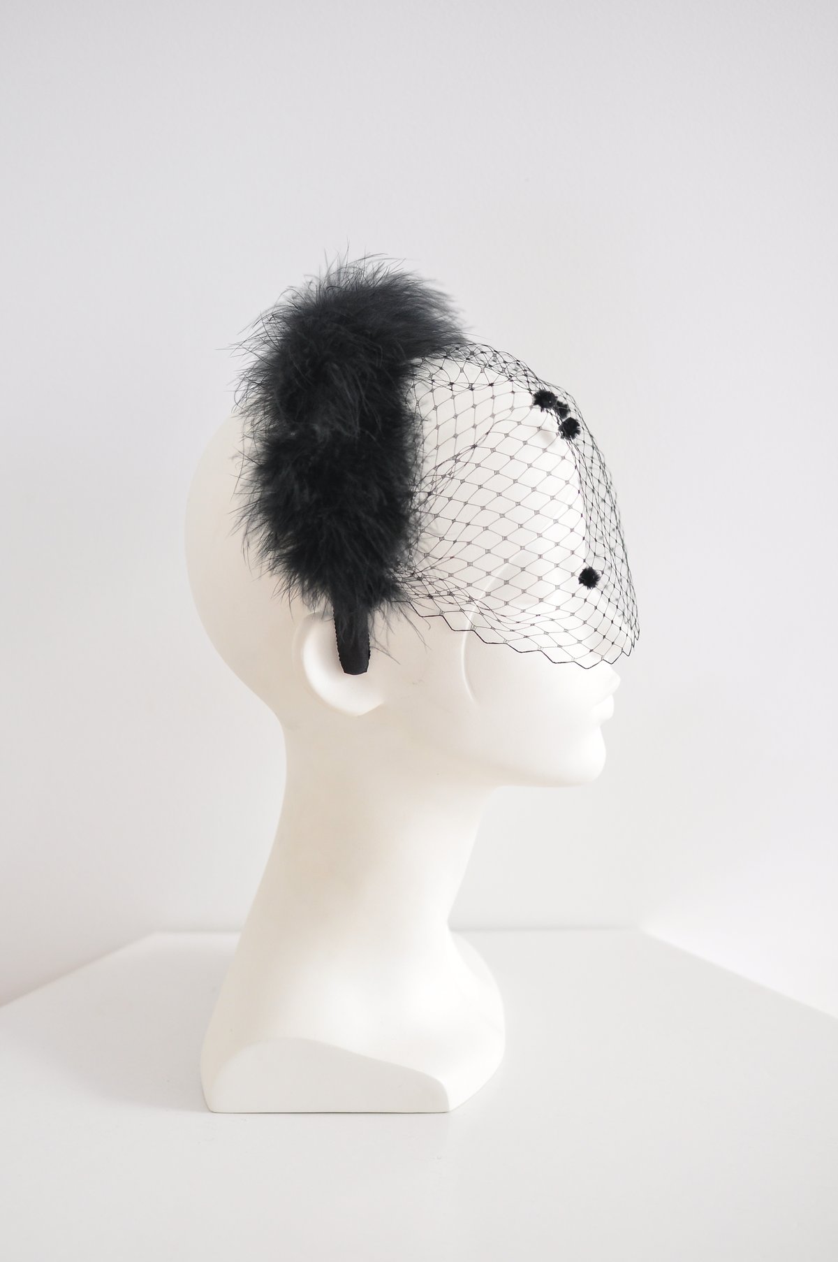 Image of marabou feather + veil headband