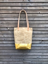 Image 4 of Waxed canvas and Piñatex™ tote bag - eco friendly simple tote bag - tote bag with golden bottom