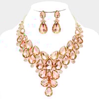 Crystal Teardrop Cluster Evening Collar Necklace