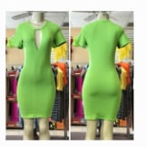 Image 1 of REGULAR SIZE LIME GREEN SHORT SLEEVE KEYHOLE FRONT DRESS