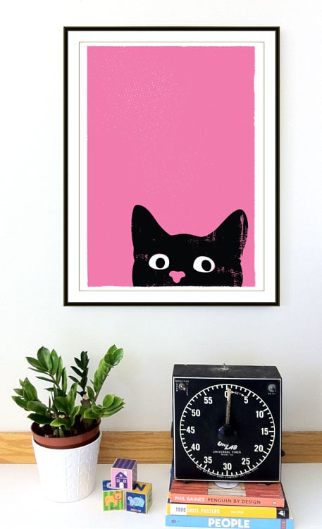 Image of Oh Hai Black Kitty Cat Large Silkscreen Print 