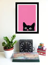 Oh Hai Black Kitty Cat Large Silkscreen Print 