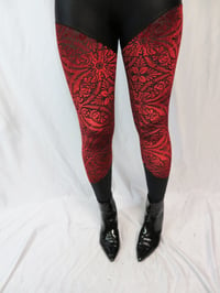 Image 1 of Red Burn out Velvet leggings