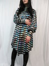 Silver Holographic Stripes on Black Bishop Sleeve Dress