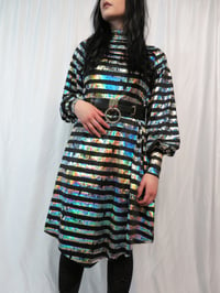 Image 3 of Silver Holographic Stripes on Black Bishop Sleeve Dress