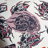 Image 2 of Hot Head Skull Linocut Print