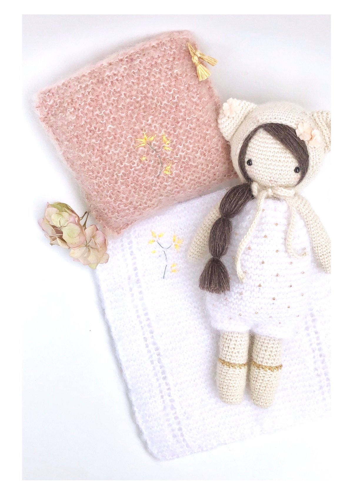 Image of Parure de lit bois de rose/blanc pour Miss Pom'