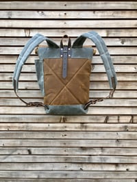 Image 5 of waxed canvas backpack / medium size backpack / waterproof backpack with padded shoulder straps and w
