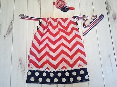 Image of ROCK BOTTOM BLOWOUT SALE 4th of July Chevron Pillowcase Dress with Headband-Sizes 1-6 yrs available 