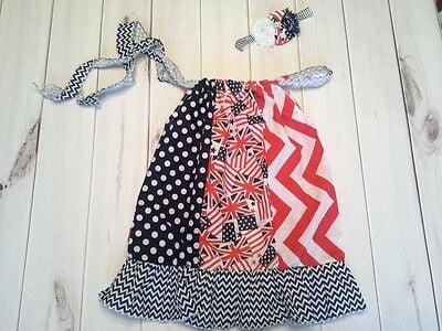 Image of ROCK BOTTOM BLOWOUT SALE 4th of July Ruffle Pillowcase Dress with Headband sizes 1-6yrs available