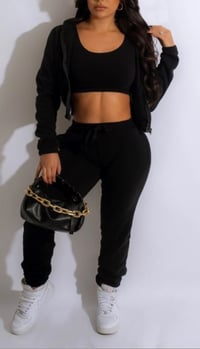 Image 3 of 3 PIECES SET BRA TOP & HOODIE JACKET & JOGGER PANTS black