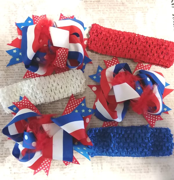 Image of ROCK BOTTOM BLOWOUT SALE 4th of July Ribbon Clip with FREE Headband in your color choice