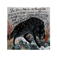Black Wolf and Pasque Flowers - 9 x 9 inch or 12 x 12 inchGicleé (archival inkjet) Print