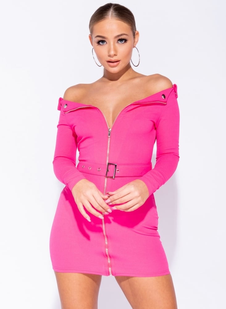 Image of Zip it! Biker Dress (fuschia) 