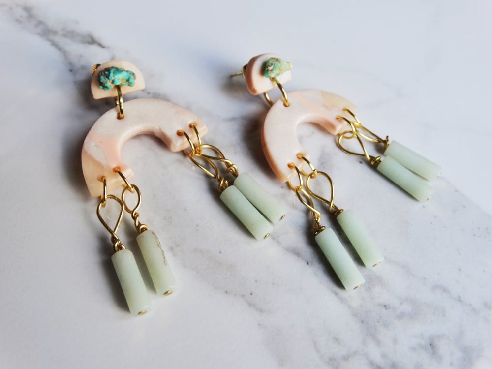 Image of marbled clay + turquoise + aquamarine Tassels