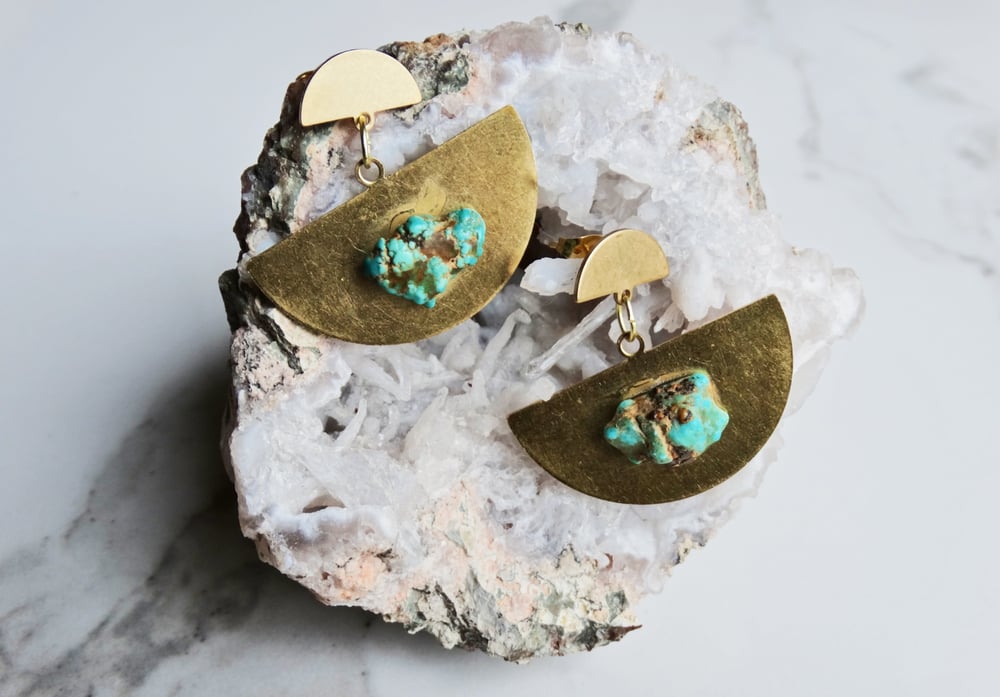 Image of brass half moons + turquoise