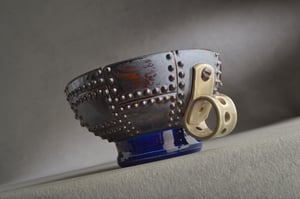 Image of Shaving Bowl Made To Order Rust Brown Sheet Metal No Recess Thumb Handle by Symmetrical Pottery