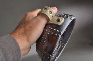 Image of Shaving Bowl Made To Order Rust Brown Sheet Metal No Recess Thumb Handle by Symmetrical Pottery