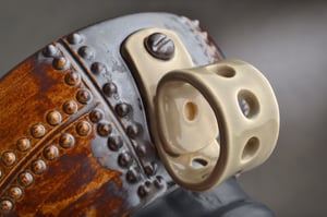 Image of Shaving Bowl Made To Order Rust Brown Sheet Metal Soap Recess Thumb Handle by Symmetrical Pottery