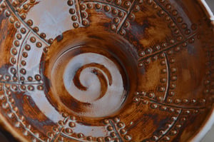 Image of Shaving Bowl Made To Order Rust Brown Sheet Metal Soap Recess Thumb Handle by Symmetrical Pottery