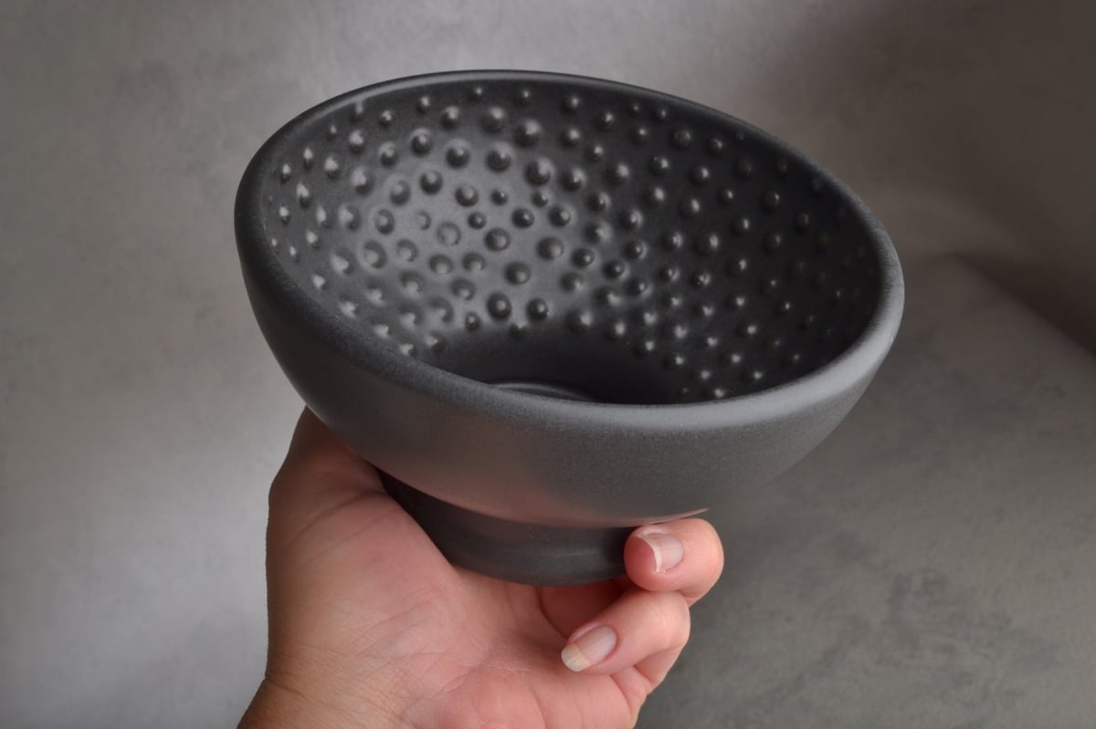 Image of Dottie Shaving Bowl Made To Order Satin Black Soap Puck Recess by Symmetrical Pottery