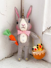 Image 2 of Grey Dutch Rabbit with Carrot and Basket of Chicks