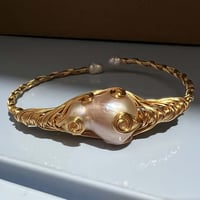 Image 2 of  Queendom Open Cuff Bracelet Featuring Natural Freshwater Pearls