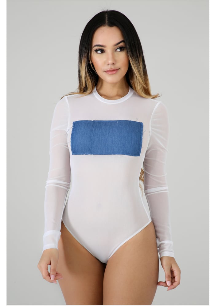 Image of Sheer Denim Cover Bust Bodysuit 