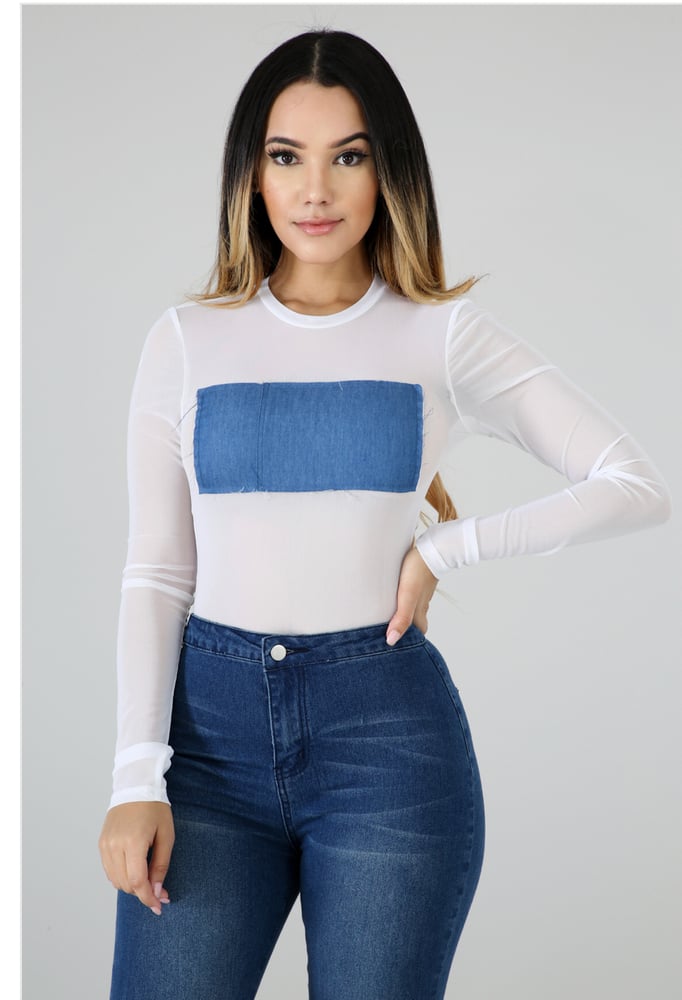 Image of Sheer Denim Cover Bust Bodysuit 