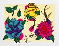 Traditional Flowers Tattoo Flash Print