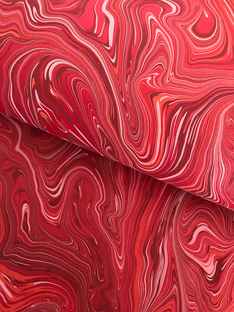 Image of Marbled paper #78 'Red Plume Agate' marbled paper 