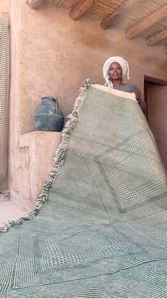 Image of Moroccan Kilim Rug - Diamonds Pattern Flatweave green