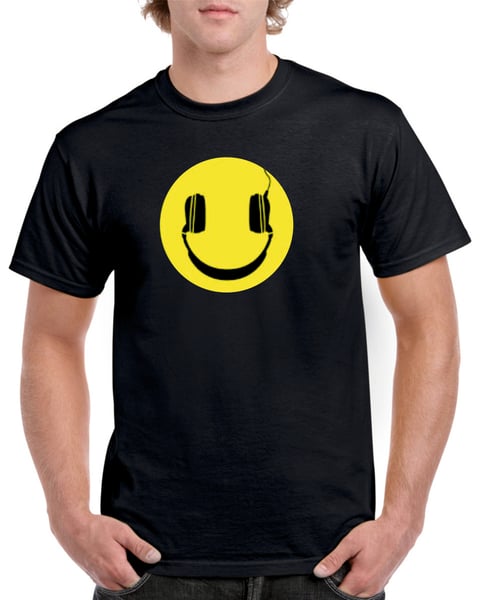 Image of Smiley Face T Shirt, Black & Yellow, Quality Heavy Cotton.