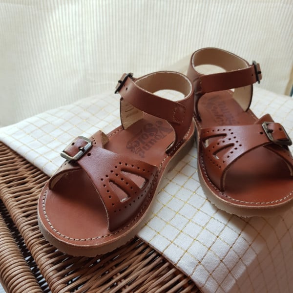 PEARL SANDAL CHESTNUT BROWN LEATHER BABY JOLIPOMPON