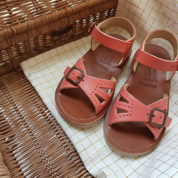 PEARL SANDAL CORAL LEATHER CHILD JOLIPOMPON