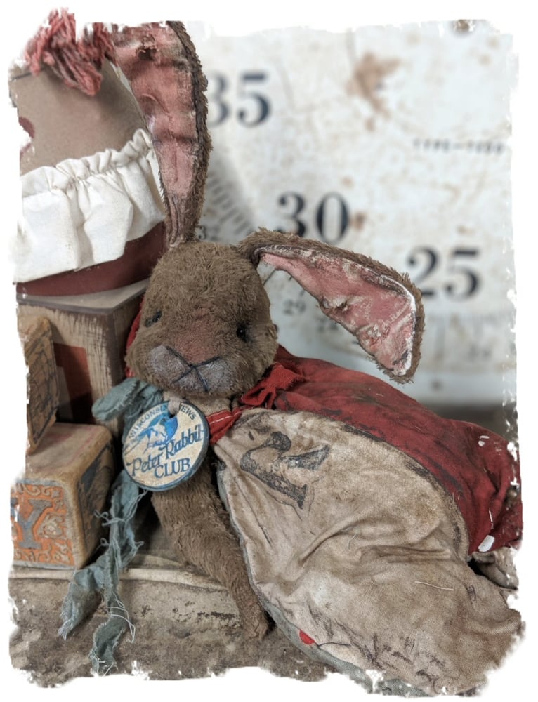Image of Old Frumpy Worn Carnival Rabbit in romper by Whendi's Bears