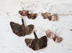 Image of Large Copper Ginkgo Dangle Earring 