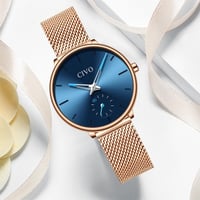 Women's Gold Blue Indigo Faced Quartz Civo Fashion Watch