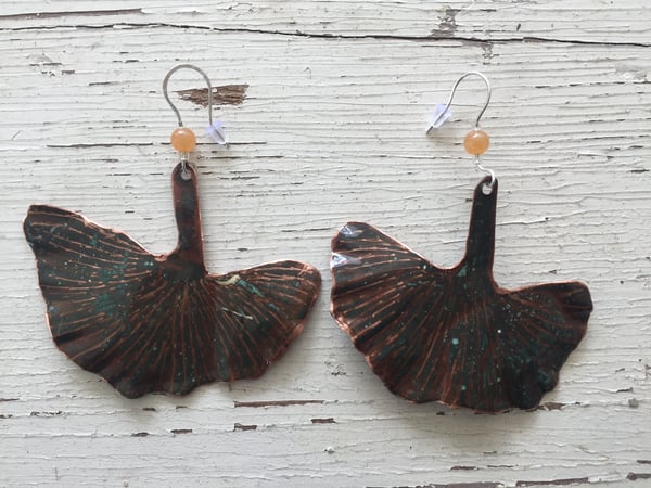 Image of Large Copper Ginkgo Dangle Earring 