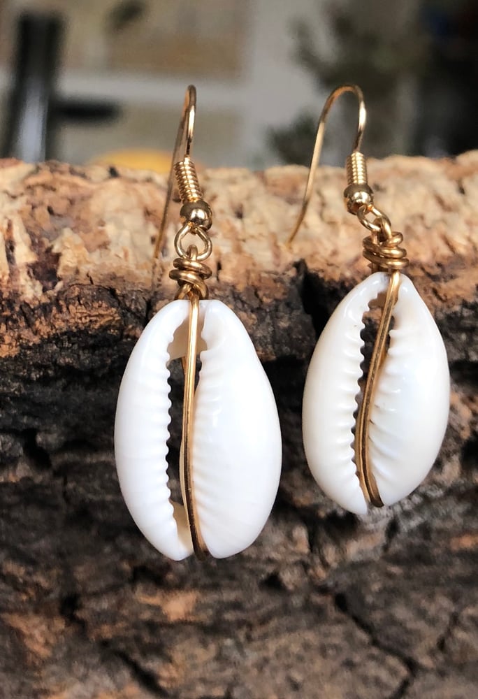 Image of Single Gold Cowrie Earrings