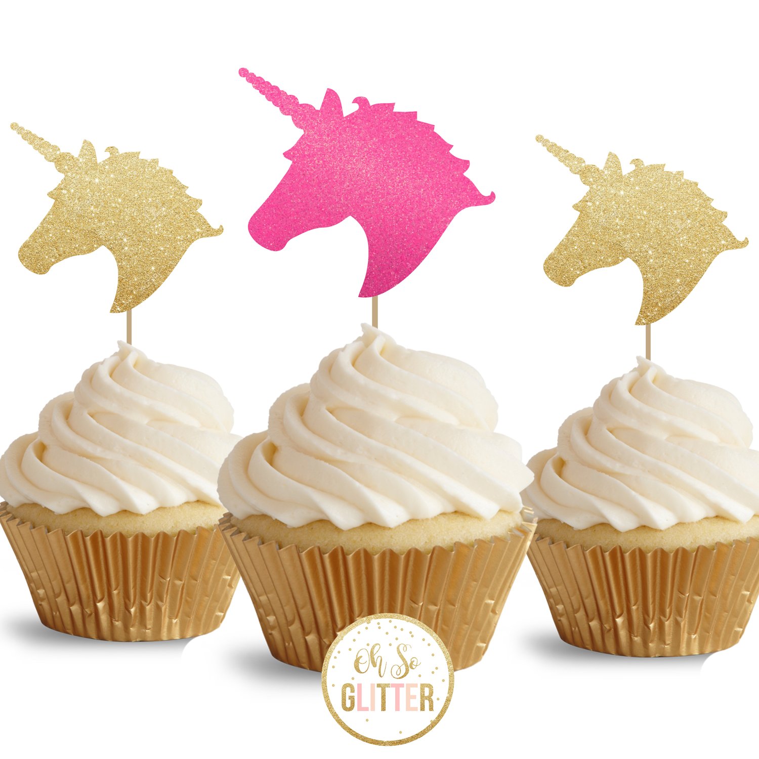 Image of Unicorn Head - glitter cupcake toppers - pack of 12