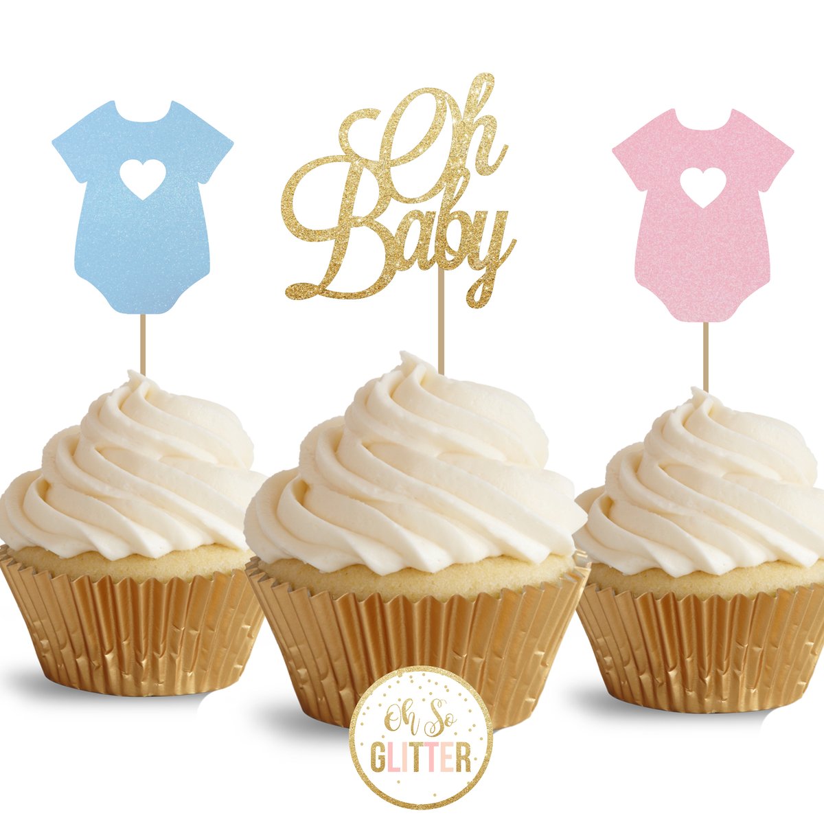 Oh Baby glitter cupcake toppers pack of 12 Oh So Glitter