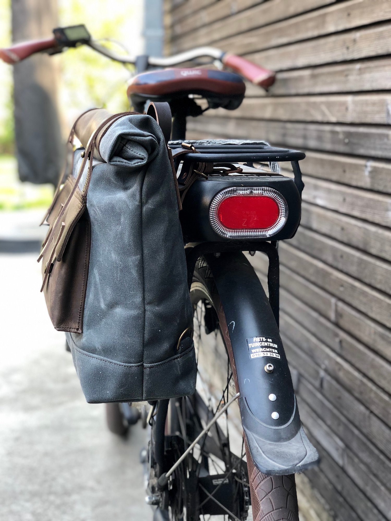 Image of Waxed canvas leather Motorbike bag Motorcycle bag Bicycle bag in waxed canvas and leather